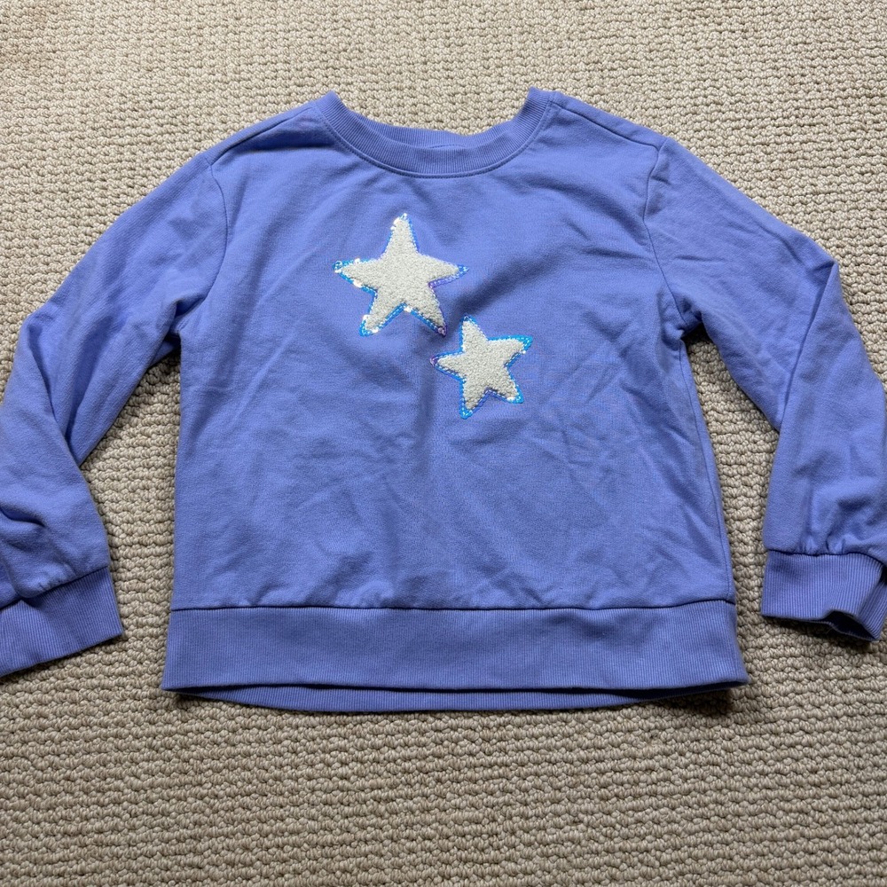 Cat & Jack Sweatshirt kids Girls Medium 8 Purple Sequins Fleece Star‎ Kidcore